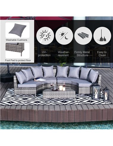 Outsunny Rattan Garden Furniture 4 Seaters Half-round Outdoor Set, with Pillow, Grey