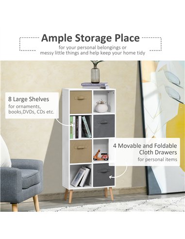 HOMCOM Freestanding 8 Cube Storage Cabinet Unit w/ 4 Fabric Drawers Handles Home Office Organisation Shelves Furniture 54.5L x 2