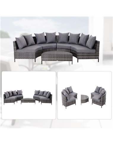 Outsunny Rattan Garden Furniture 4 Seaters Half-round Outdoor Set, with Pillow, Grey