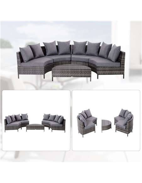 Outsunny Rattan Garden Furniture 4 Seaters Half-round Outdoor Set, with Pillow, Grey - pic 13205 | FastDaddyshop