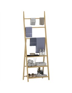 HOMCOM Three-Shelf Bamboo Storage Unit, with Towel Racks - Natural Finish