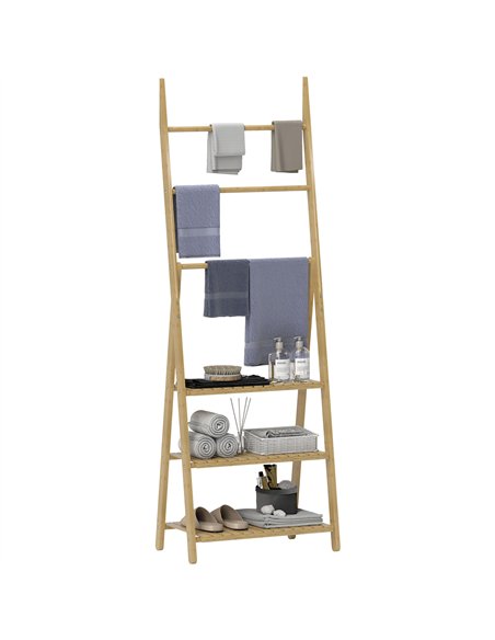 HOMCOM Three-Shelf Bamboo Storage Unit, with Towel Racks - Natural Finish - pic 132051 | FastDaddyshop