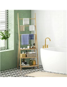 HOMCOM Three-Shelf Bamboo Storage Unit, with Towel Racks - Natural Finish 2