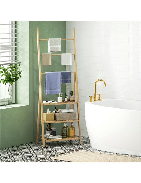 HOMCOM Three-Shelf Bamboo Storage Unit, with Towel Racks - Natural Finish - pic 132052 | FastDaddyshop