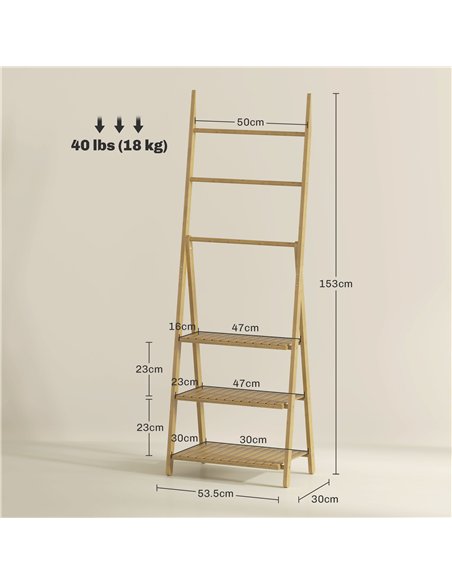HOMCOM Three-Shelf Bamboo Storage Unit, with Towel Racks - Natural Finish - pic 132053 | FastDaddyshop