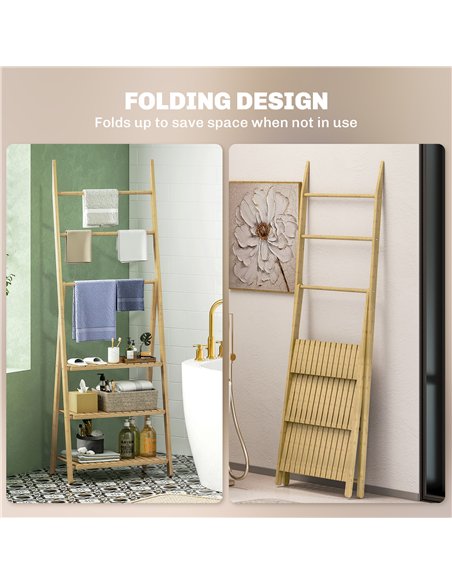 HOMCOM Three-Shelf Bamboo Storage Unit, with Towel Racks - Natural Finish - pic 132054 | FastDaddyshop