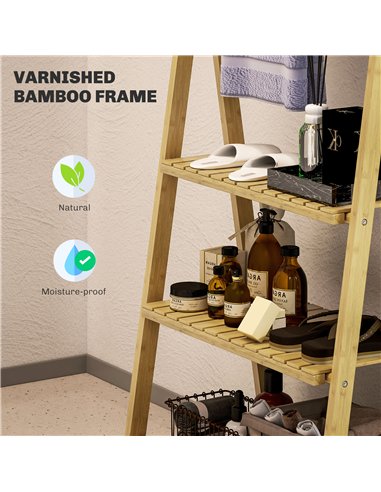 HOMCOM Three-Shelf Bamboo Storage Unit, with Towel Racks - Natural Finish