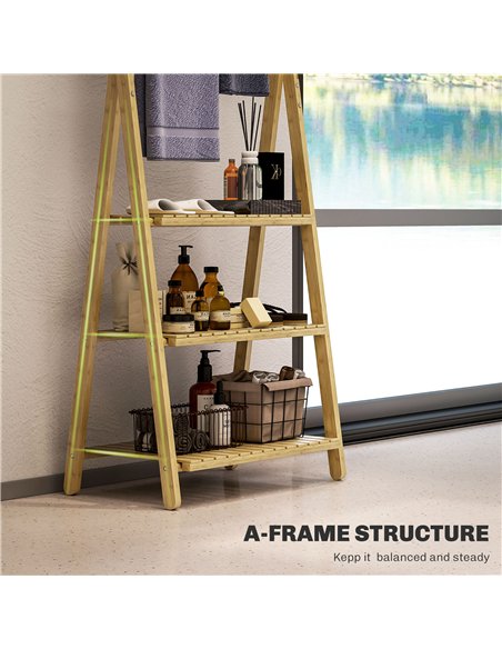 HOMCOM Three-Shelf Bamboo Storage Unit, with Towel Racks - Natural Finish - pic 132057 | FastDaddyshop