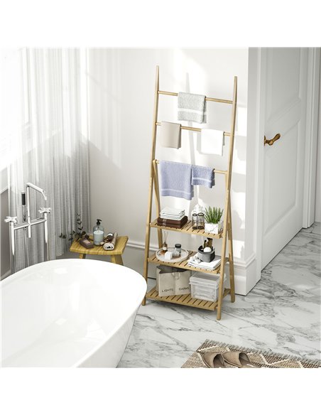 HOMCOM Three-Shelf Bamboo Storage Unit, with Towel Racks - Natural Finish - pic 132058 | FastDaddyshop