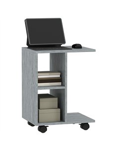 HOMCOM C-Shape End Table Unique Storage Unit w/ 2 Shelves 4 Wheels Freestanding Home Office Furniture Cabinet Square Studio Grey