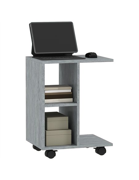 HOMCOM C-Shape End Table Unique Storage Unit w/ 2 Shelves 4 Wheels Freestanding Home Office Furniture Cabinet Square Studio Grey - pic 132069 | FastDaddyshop