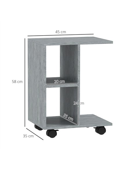 HOMCOM C-Shape End Table Unique Storage Unit w/ 2 Shelves 4 Wheels Freestanding Home Office Furniture Cabinet Square Studio Grey - pic 132071 | FastDaddyshop