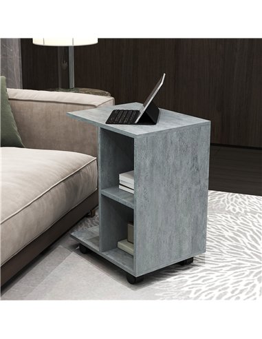 HOMCOM C-Shape End Table Unique Storage Unit w/ 2 Shelves 4 Wheels Freestanding Home Office Furniture Cabinet Square Studio Grey