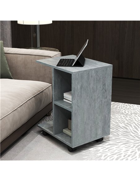 HOMCOM C-Shape End Table Unique Storage Unit w/ 2 Shelves 4 Wheels Freestanding Home Office Furniture Cabinet Square Studio Grey - pic 132075 | FastDaddyshop