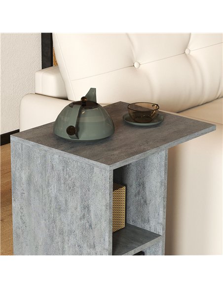 HOMCOM C-Shape End Table Unique Storage Unit w/ 2 Shelves 4 Wheels Freestanding Home Office Furniture Cabinet Square Studio Grey - pic 132076 | FastDaddyshop