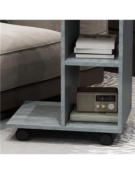HOMCOM C-Shape End Table Unique Storage Unit w/ 2 Shelves 4 Wheels Freestanding Home Office Furniture Cabinet Square Studio Grey - pic 132077 | FastDaddyshop