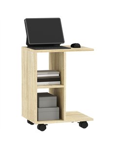 HOMCOM C-Shape End Table Unique Storage Unit w/ 2 Shelves 4 Wheels Freestanding Home Office Furniture Cabinet Square Studio Natu