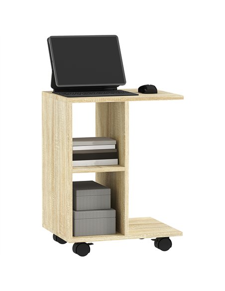 HOMCOM C-Shape End Table Unique Storage Unit w/ 2 Shelves 4 Wheels Freestanding Home Office Furniture Cabinet Square Studio Natu - pic 132078 | FastDaddyshop