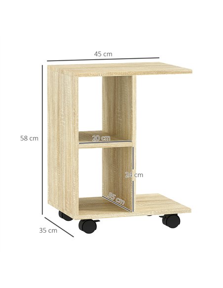 HOMCOM C-Shape End Table Unique Storage Unit w/ 2 Shelves 4 Wheels Freestanding Home Office Furniture Cabinet Square Studio Natu - pic 132080 | FastDaddyshop