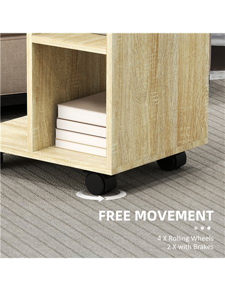 HOMCOM C-Shape End Table Unique Storage Unit w/ 2 Shelves 4 Wheels Freestanding Home Office Furniture Cabinet Square Studio Natu - pic 132083 | FastDaddyshop