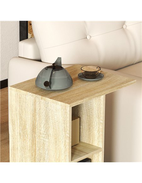 HOMCOM C-Shape End Table Unique Storage Unit w/ 2 Shelves 4 Wheels Freestanding Home Office Furniture Cabinet Square Studio Natu - pic 132085 | FastDaddyshop