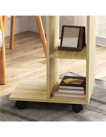 HOMCOM C-Shape End Table Unique Storage Unit w/ 2 Shelves 4 Wheels Freestanding Home Office Furniture Cabinet Square Studio Natu - pic 132086 | FastDaddyshop