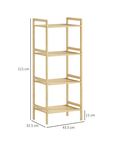 HOMCOM Four-Tier Bamboo Adjustable Shelf Storage Unit
