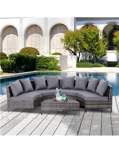 Outsunny Rattan Garden Furniture 4 Seaters Half-round Outdoor Set, with Pillow, Grey