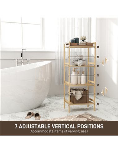 HOMCOM Four-Tier Bamboo Adjustable Shelf Storage Unit