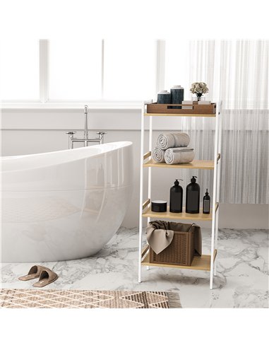 HOMCOM Four-Tier Bamboo Adjustable Shelf Storage Unit