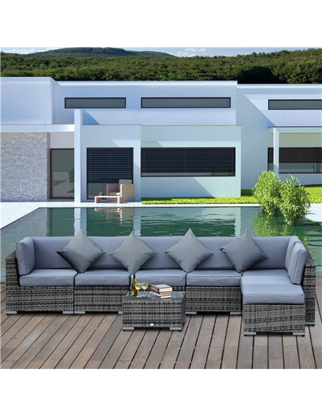 Outsunny 7-Seater Rattan Sofa Garden Furniture Aluminium Outdoor Patio Set Wicker Seater Table - Grey - pic 13210 | FastDaddyshop