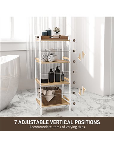 HOMCOM Four-Tier Bamboo Adjustable Shelf Storage Unit