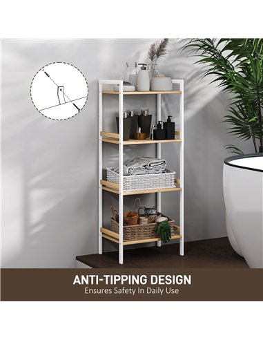 HOMCOM Four-Tier Bamboo Adjustable Shelf Storage Unit