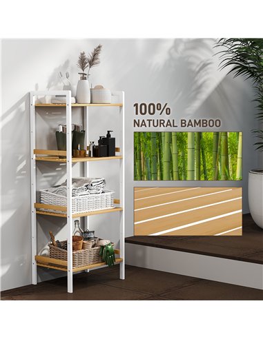 HOMCOM Four-Tier Bamboo Adjustable Shelf Storage Unit