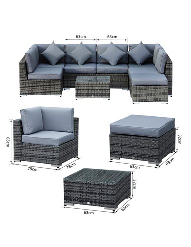 Outsunny 7-Seater Rattan Sofa Garden Furniture Aluminium Outdoor Patio Set Wicker Seater Table - Grey