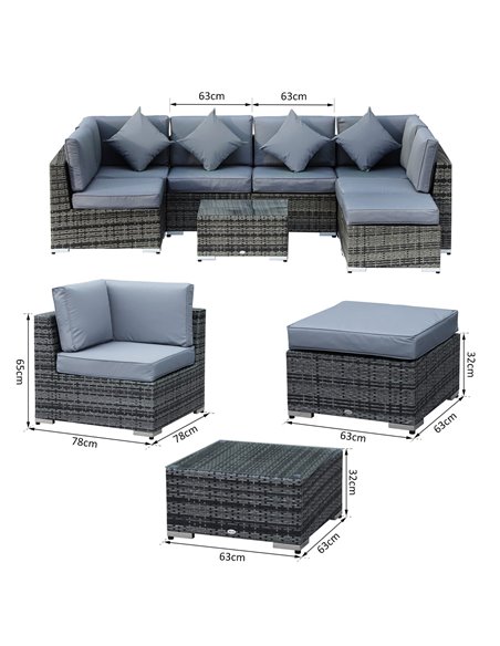 Outsunny 7-Seater Rattan Sofa Garden Furniture Aluminium Outdoor Patio Set Wicker Seater Table - Grey - pic 13211 | FastDaddyshop