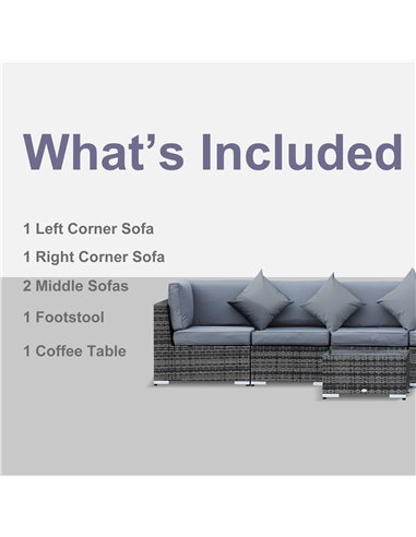 Outsunny 7-Seater Rattan Sofa Garden Furniture Aluminium Outdoor Patio Set Wicker Seater Table - Grey