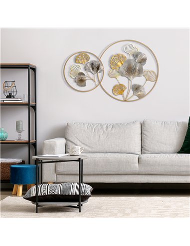 HOMCOM 3D Metal Wall Art Modern Ginkgo Leaves Hanging Wall Sculptures Home Decor for Living Room Bedroom Dining Room, Gold