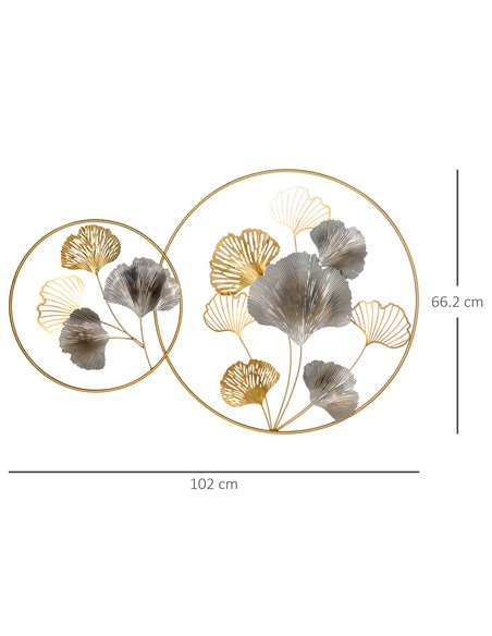 HOMCOM 3D Metal Wall Art Modern Ginkgo Leaves Hanging Wall Sculptures Home Decor for Living Room Bedroom Dining Room, Gold - pic 132125 | FastDaddyshop
