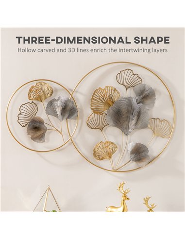 HOMCOM 3D Metal Wall Art Modern Ginkgo Leaves Hanging Wall Sculptures Home Decor for Living Room Bedroom Dining Room, Gold
