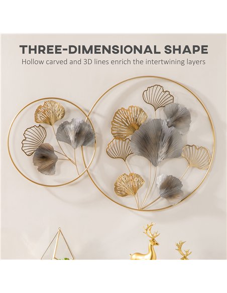 HOMCOM 3D Metal Wall Art Modern Ginkgo Leaves Hanging Wall Sculptures Home Decor for Living Room Bedroom Dining Room, Gold - pic 132126 | FastDaddyshop