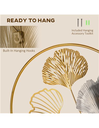 HOMCOM 3D Metal Wall Art Modern Ginkgo Leaves Hanging Wall Sculptures Home Decor for Living Room Bedroom Dining Room, Gold