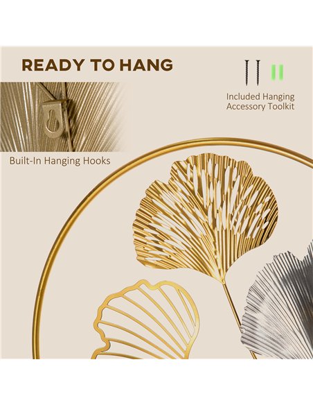 HOMCOM 3D Metal Wall Art Modern Ginkgo Leaves Hanging Wall Sculptures Home Decor for Living Room Bedroom Dining Room, Gold - pic 132127 | FastDaddyshop