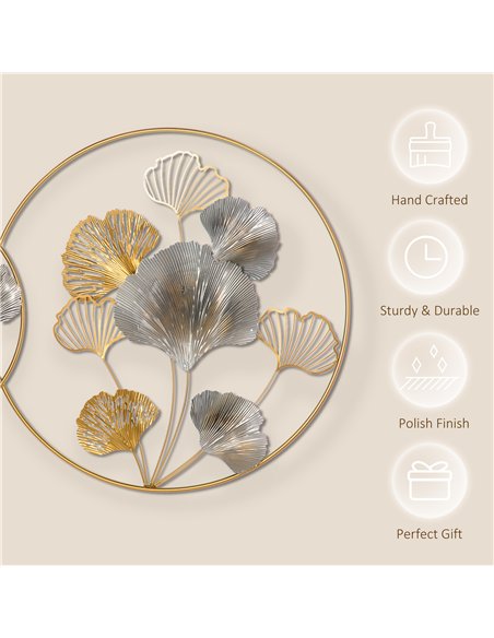 HOMCOM 3D Metal Wall Art Modern Ginkgo Leaves Hanging Wall Sculptures Home Decor for Living Room Bedroom Dining Room, Gold - pic 132128 | FastDaddyshop