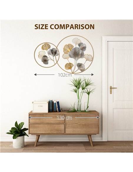 HOMCOM 3D Metal Wall Art Modern Ginkgo Leaves Hanging Wall Sculptures Home Decor for Living Room Bedroom Dining Room, Gold - pic 132129 | FastDaddyshop