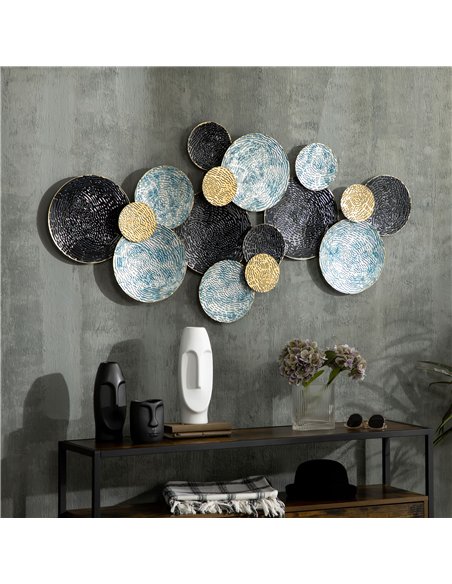 HOMCOM 3D Metal Wall Art Modern Circle Hanging Wall Sculptures Home Decor for Living Room Bedroom Dining Room, Blue Black Gold - pic 132133 | FastDaddyshop