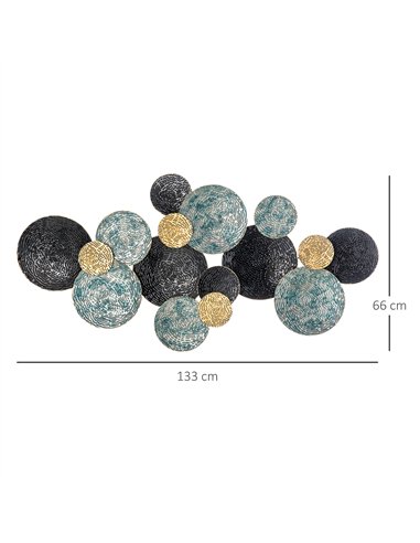 HOMCOM 3D Metal Wall Art Modern Circle Hanging Wall Sculptures Home Decor for Living Room Bedroom Dining Room, Blue Black Gold