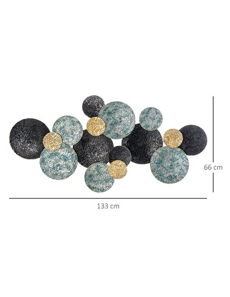 HOMCOM 3D Metal Wall Art Modern Circle Hanging Wall Sculptures Home Decor for Living Room Bedroom Dining Room, Blue Black Gold - pic 132134 | FastDaddyshop