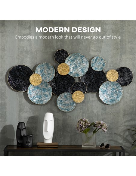 HOMCOM 3D Metal Wall Art Modern Circle Hanging Wall Sculptures Home Decor for Living Room Bedroom Dining Room, Blue Black Gold - pic 132135 | FastDaddyshop