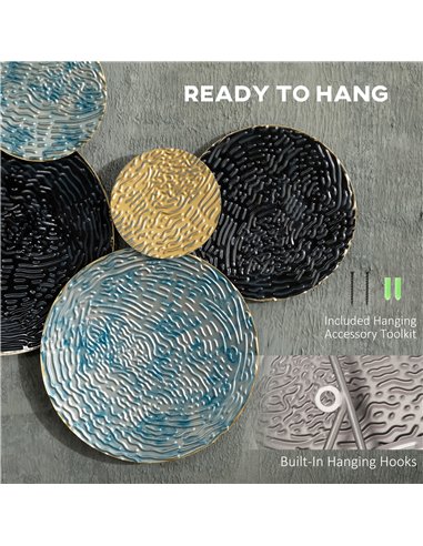 HOMCOM 3D Metal Wall Art Modern Circle Hanging Wall Sculptures Home Decor for Living Room Bedroom Dining Room, Blue Black Gold